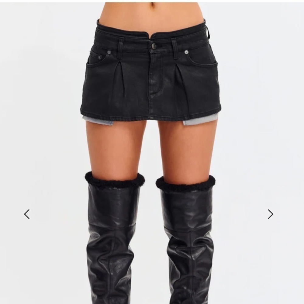 SER.O.YA RILEY WAX COATED BLACK DENIM MINI SKIRT 26 NEW Edgy Grunge Bikercore